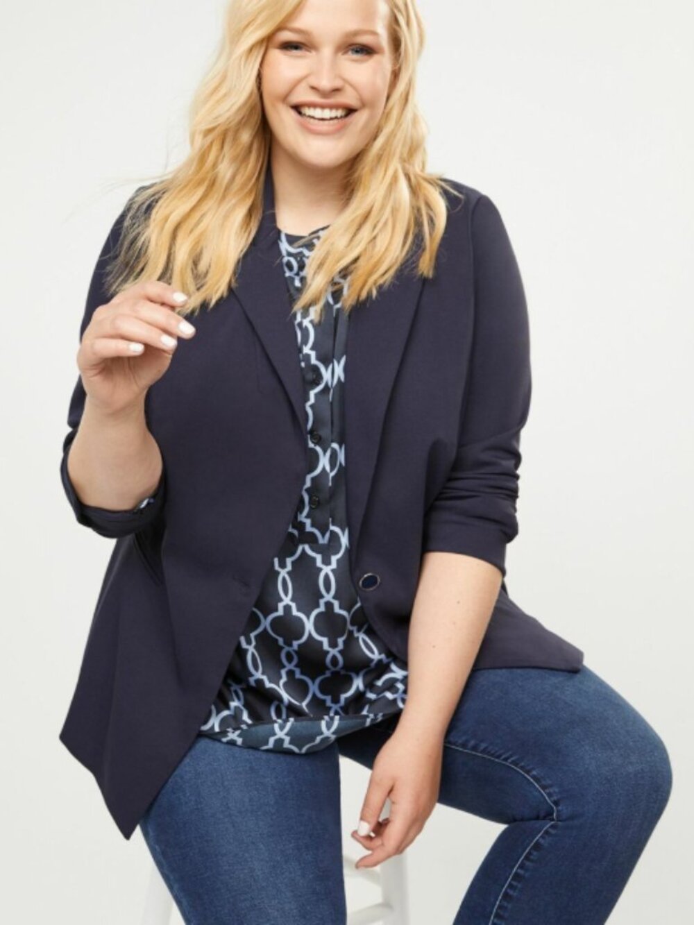 Lane Bryant Navy Blue Single Button Office Blazer 26